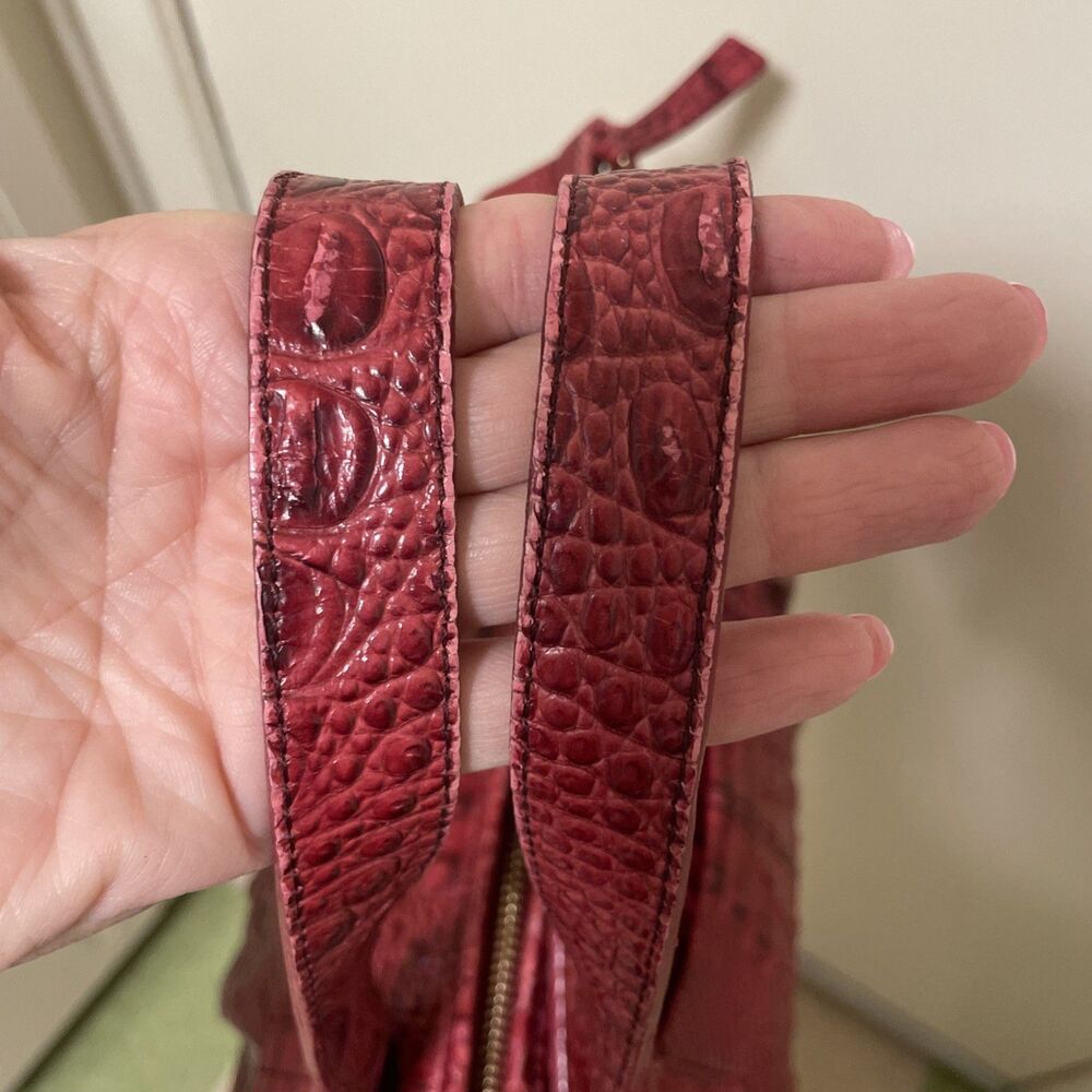 Brahmin Large Croc Embossed Red Shoulder Tote Bag Purse Campus Bag Womens - Picture 6 of 16
